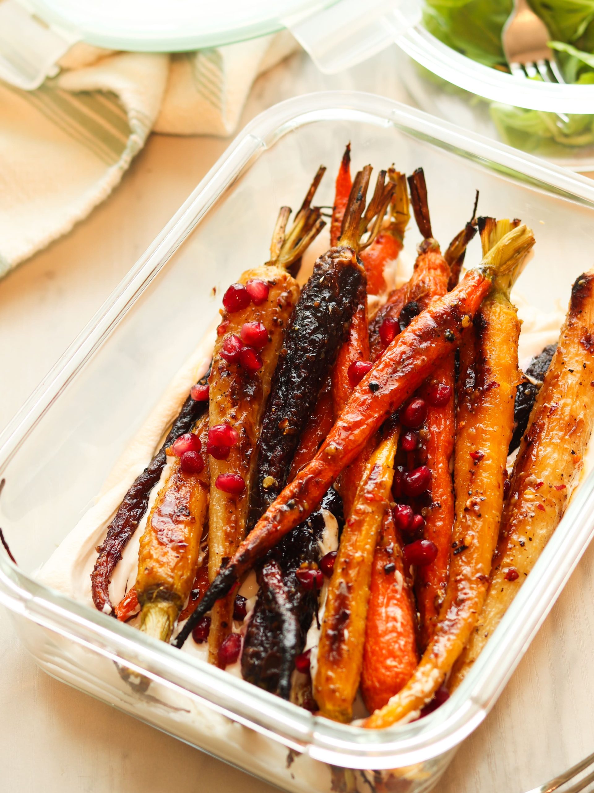 Maple-White Miso Roasted Carrots with Pomegranate & Creamy Yogurt